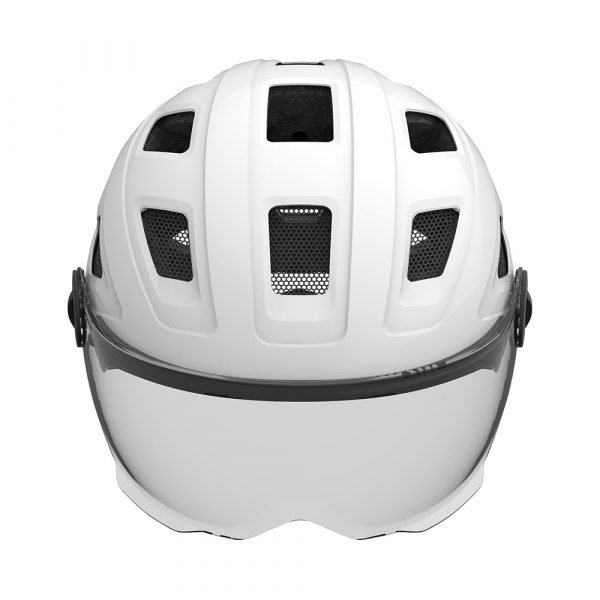 Casco de ciclismo marca Abus modelo Hyban Color Polar White 5 - Visor Humo