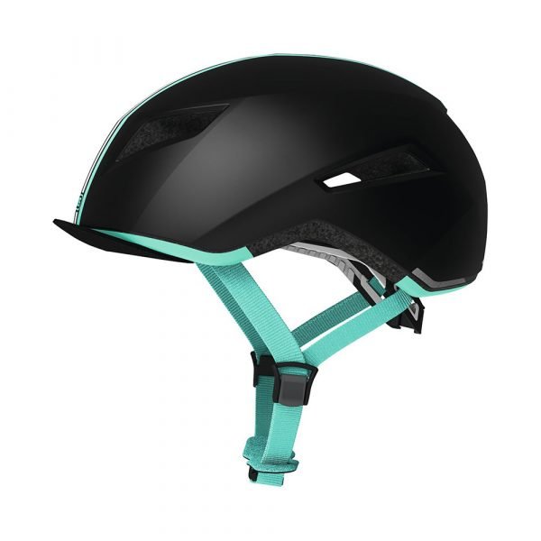 casco para ciclismo urbano marca abus modelo yadd-I-color negro con celeste-1